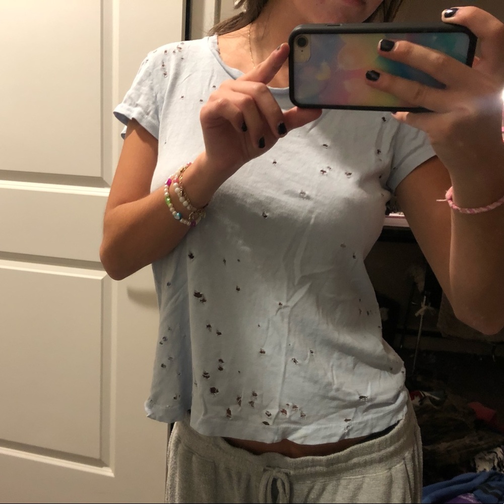 LF distressed light blue tee